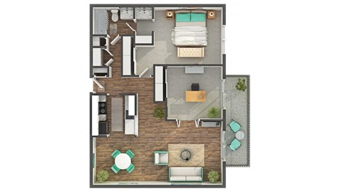 Floor plan for 1 bed, 1 bath, 872 sqft